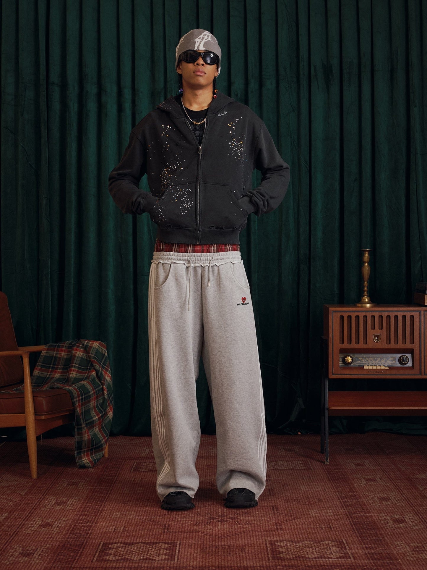 Layer Double Waist Baggy Sweatpants