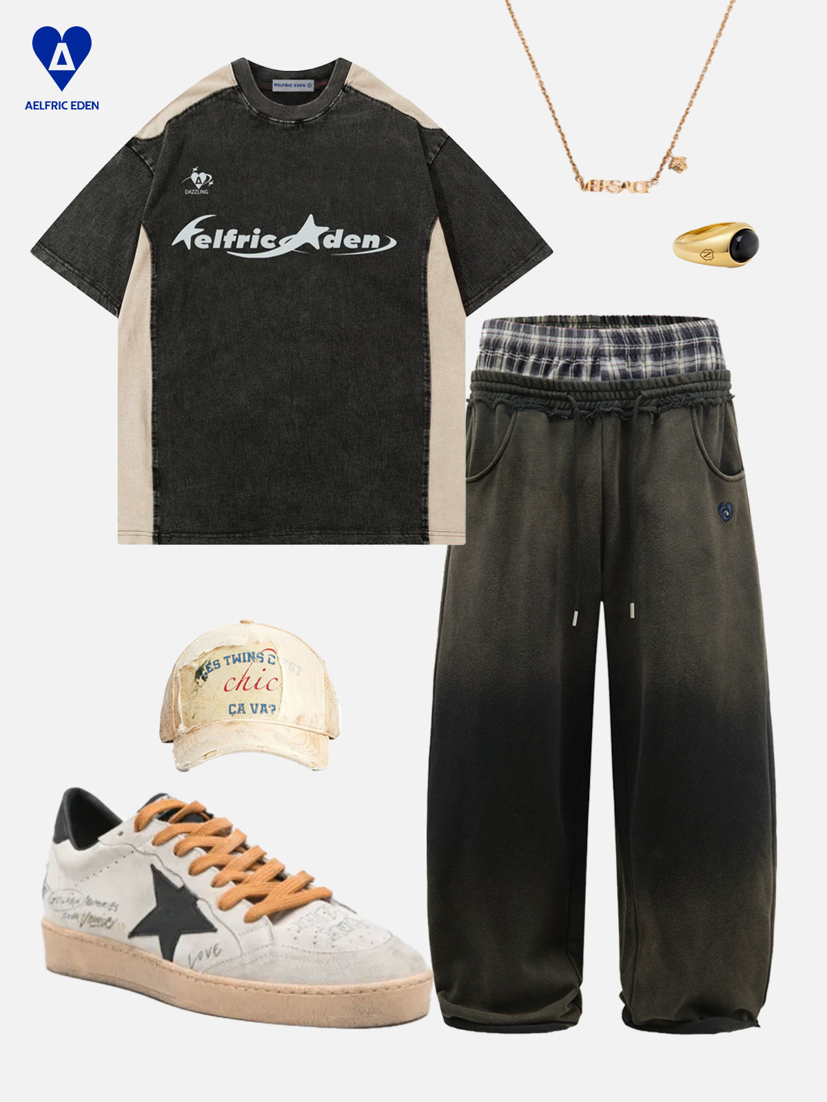 Layer Double Waist Washed Baggy Sweatpants