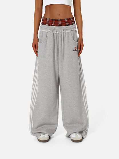 Layer Double Waist Baggy Sweatpants