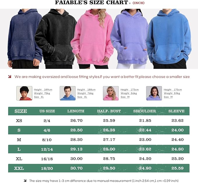 FADE CRAFT Unisex Oversized Acid Wash Hoodie Pullover