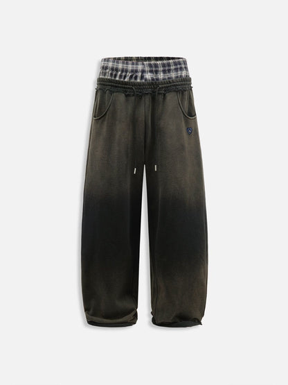 Layer Double Waist Washed Baggy Sweatpants