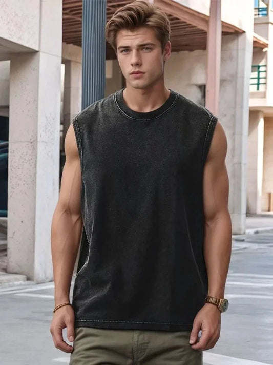 Summer cotton Men's Washed Cotton Tank Tops